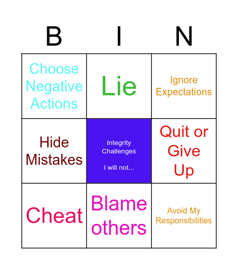 Integrity Bingo - Challenges - Hyde Brooklyn Bingo Card