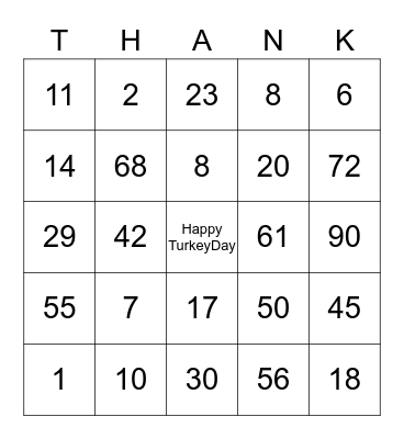 Happy Thanksgiving Stephanie Bingo Card