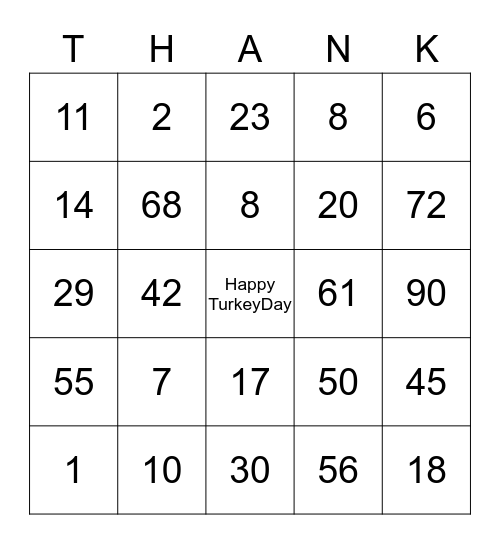 Happy Thanksgiving Stephanie Bingo Card
