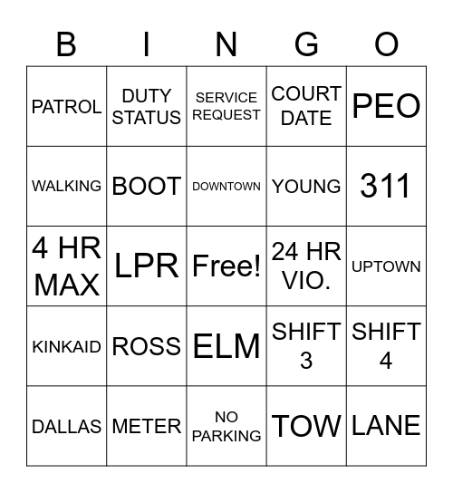 PARKING ENFORCEMENT BINGO Card