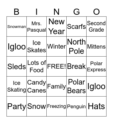 Winter Party Bingo Card