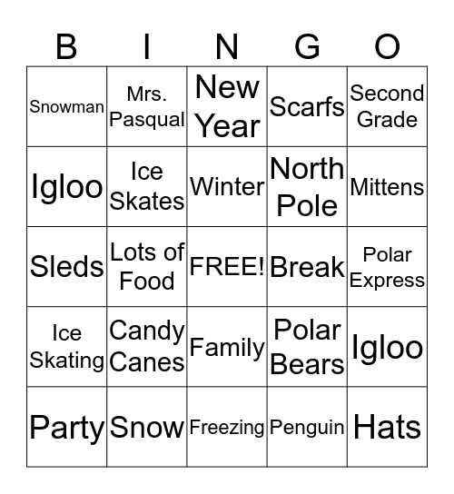 Winter Party Bingo Card