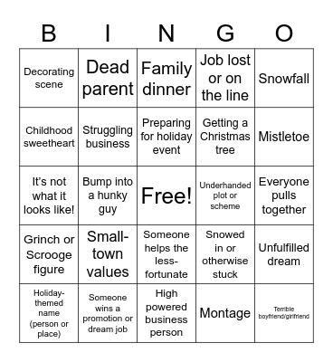 Hallmark Christmas Movie Bingo Card