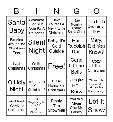 Christmas Songs Bingo Card