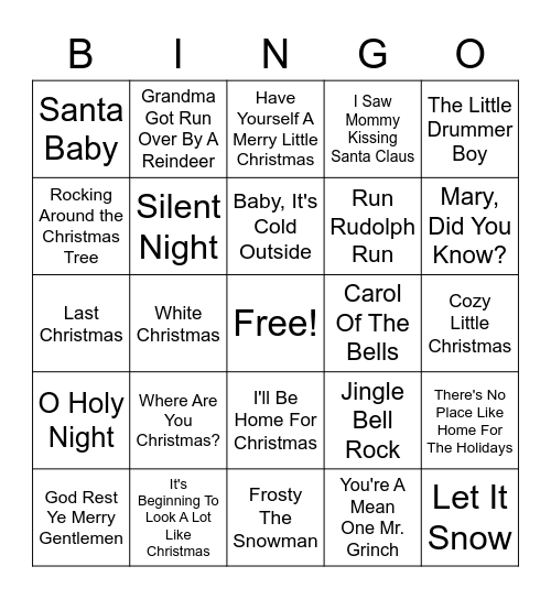 Christmas Songs Bingo Card