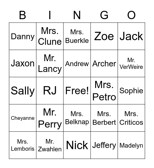 Name Bingo Card