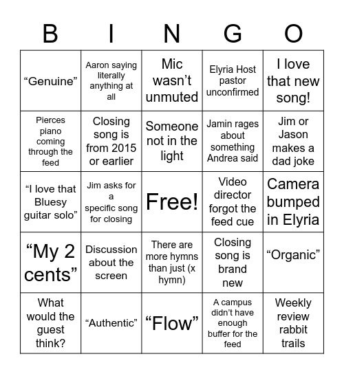 Worship Planning Bingo Card