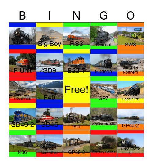 Railway Lines in Western North America Bingo Card