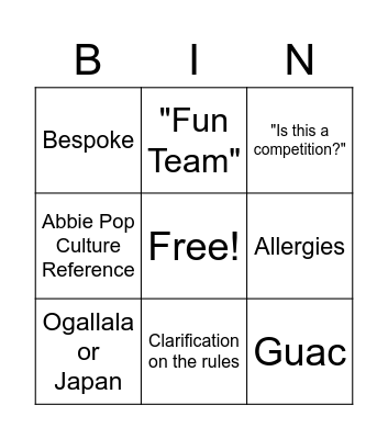 CP Team Meeting Bingo Card