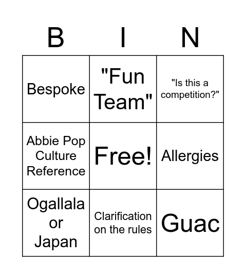 CP Team Meeting Bingo Card