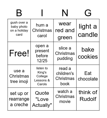 Yule Bates Bingo Card