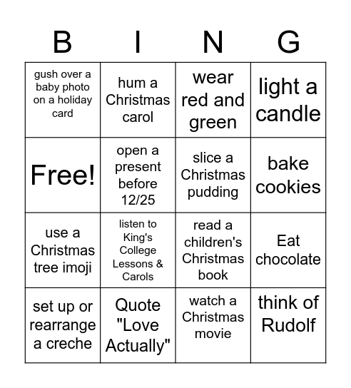 Yule Bates Bingo Card