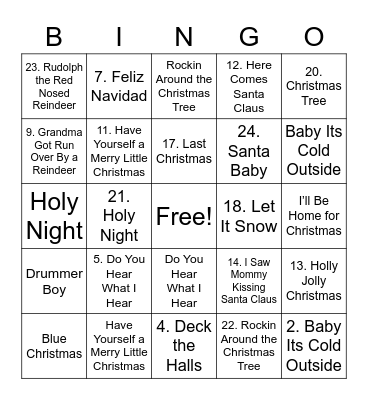 Christmas Music Bingo Card