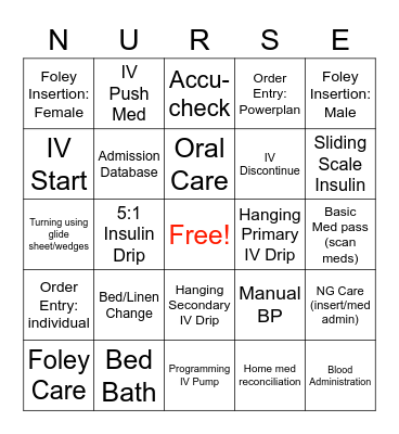 Basic Skills Bingo Card