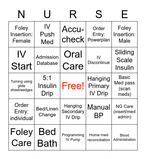 Basic Skills Bingo Card