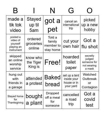 King/Queen of Quarantine Bingo Card