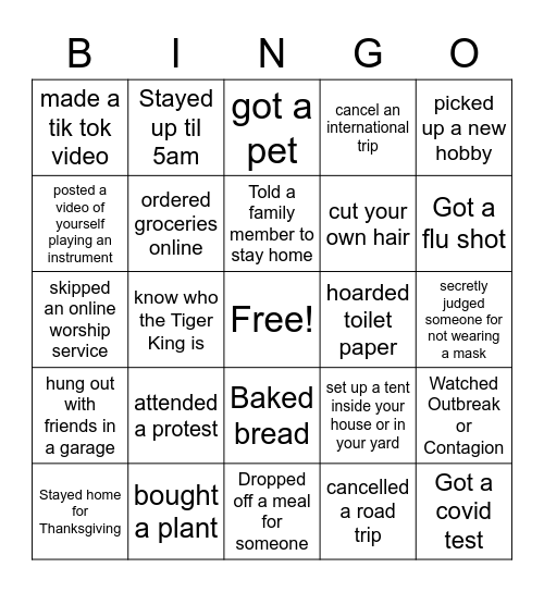 King/Queen of Quarantine Bingo Card