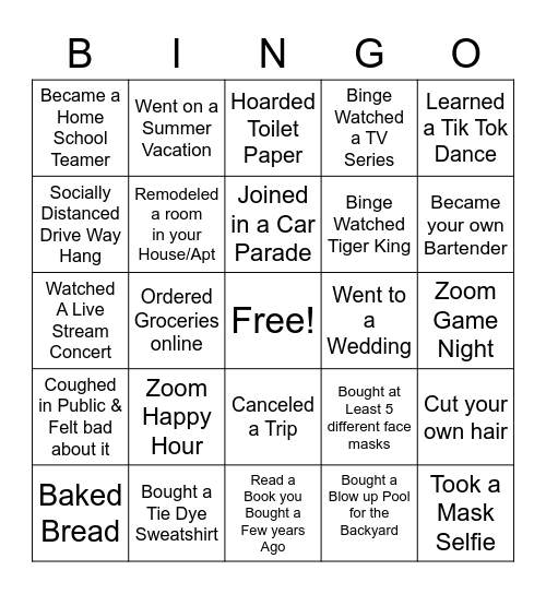 Work From Home Bingo Card