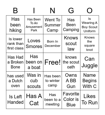 Boy Scout  People Bingo Card