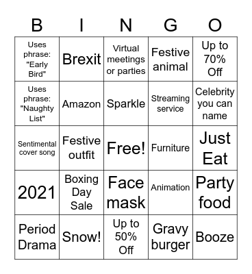 Christmas Ad Bingo Card