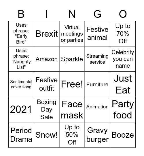 Christmas Ad Bingo Card