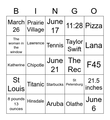 REBECCA'S BRIDAL SHOWER 1 Bingo Card