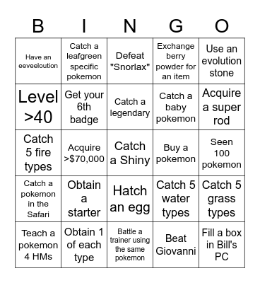 Randomized Firered Bingo Card