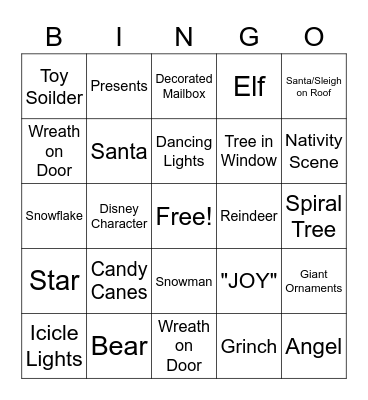 Christmas Light Scavenger Hunt Bingo Card