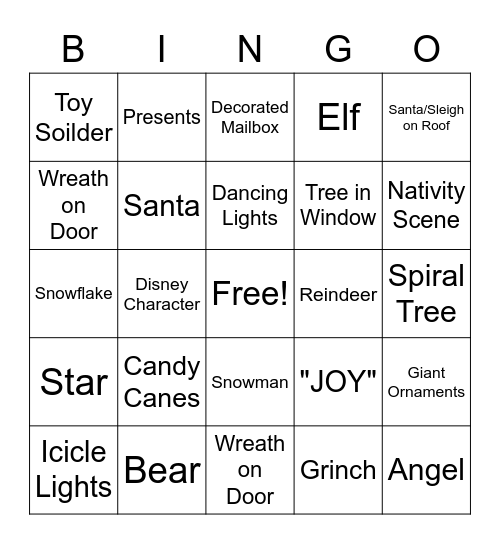 Christmas Light Scavenger Hunt Bingo Card