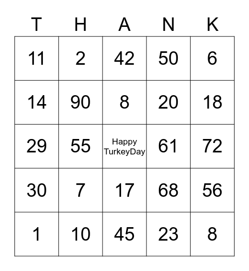 Happy Thanksgiving Torrez Bingo Card