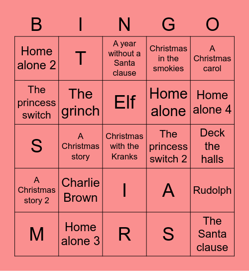Christmas movies Bingo Card