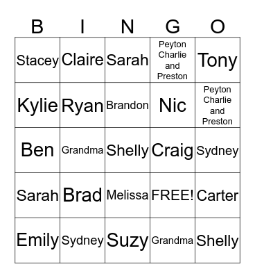 Family Bingo Card