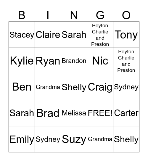 Family Bingo Card