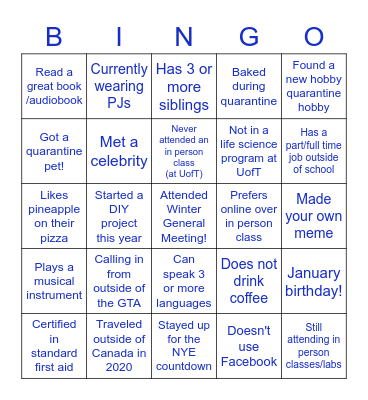 UTFAS - General Ice Breaker Version Bingo Card