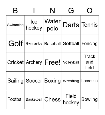 Sports Bingo Card