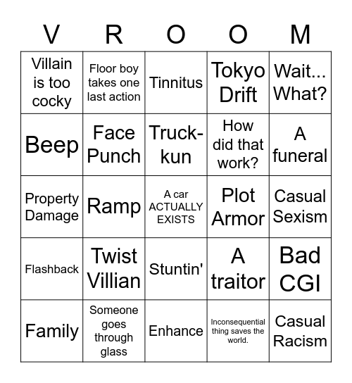 2 Fast 2 Fierce Bingo Card