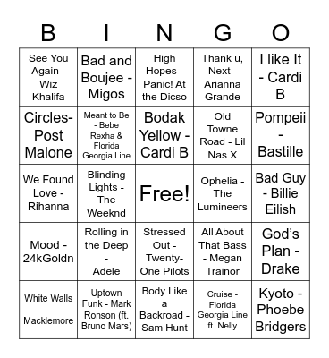 Songs of the Decade Bingo Card