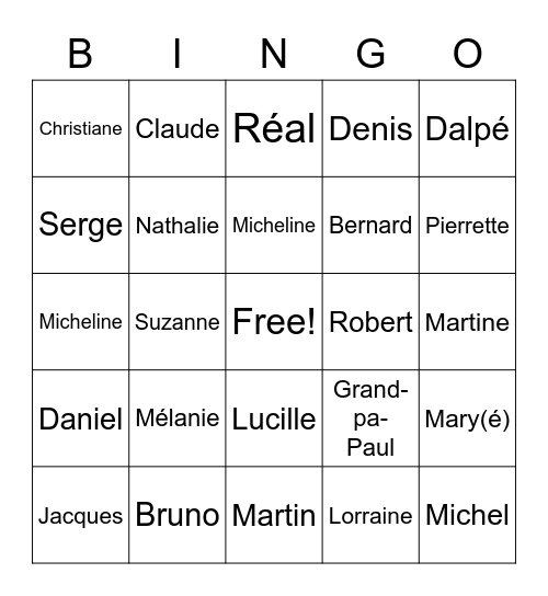 Bingo Dalpé Bingo Card