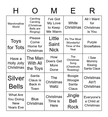 Home Depot Christmas Song Bingo Card