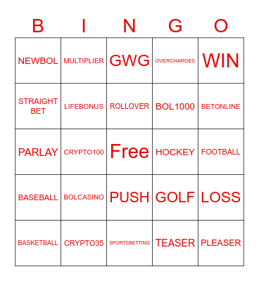 BetOnline Bingo Card