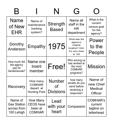 COMHAR BINGO Card