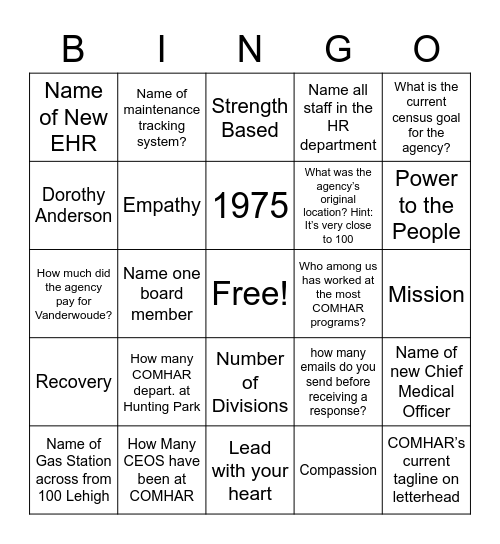 COMHAR BINGO Card
