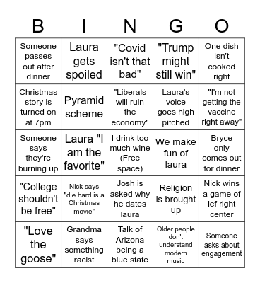 Family Christmas bingo Card