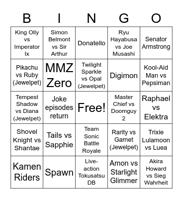Death Battle Season 8 Bingo Card
