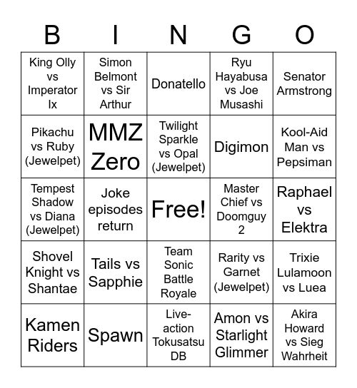 Death Battle Season 8 Bingo Card