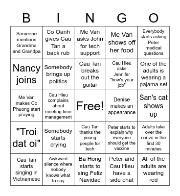 Family Zoom Bingo Card
