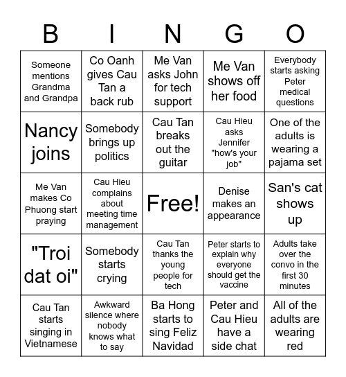 Family Zoom Bingo Card