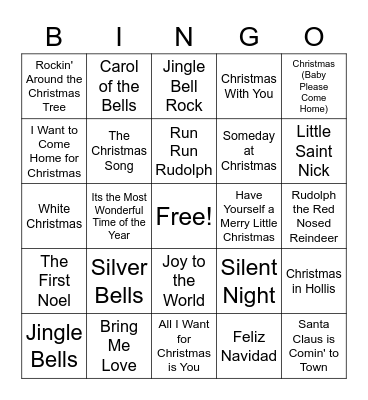 2020 Christmas Songs Bingo Card