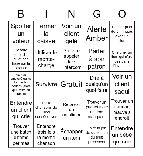 Bingo de l'épicerie Bingo Card