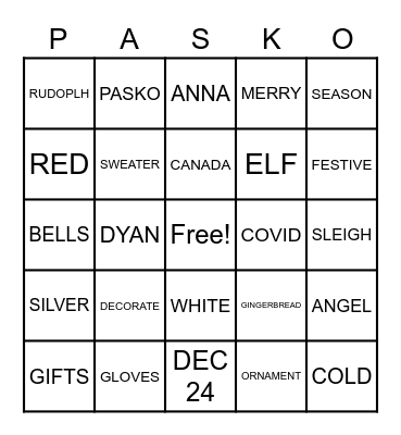 CHRISTMAS Bingo Card